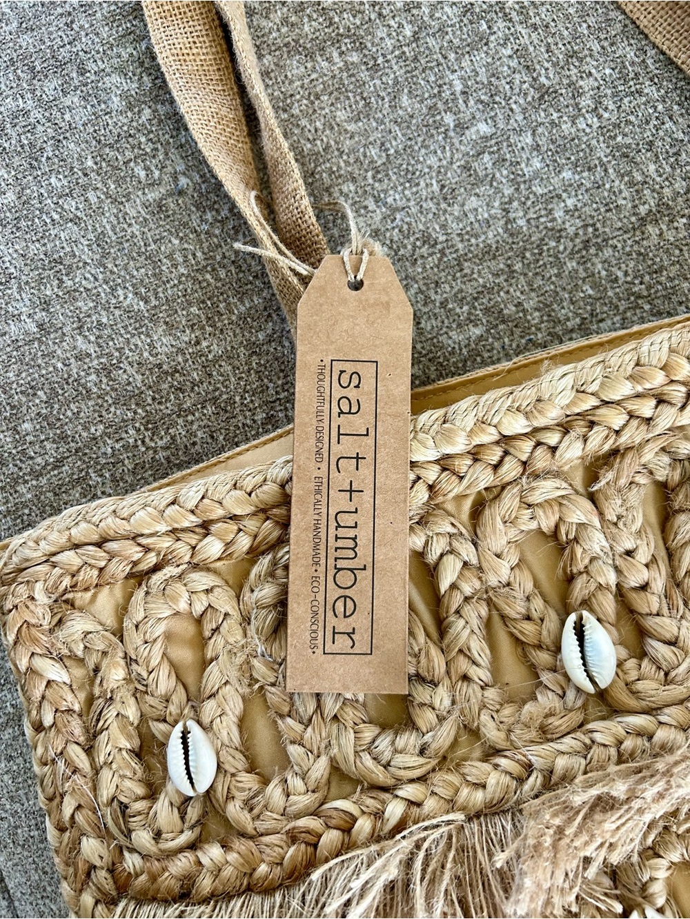 NWT Natural Woven Seashell Shell Salt + Umber Isla Jute Beach Tote Bag - Picture 2 of 10
